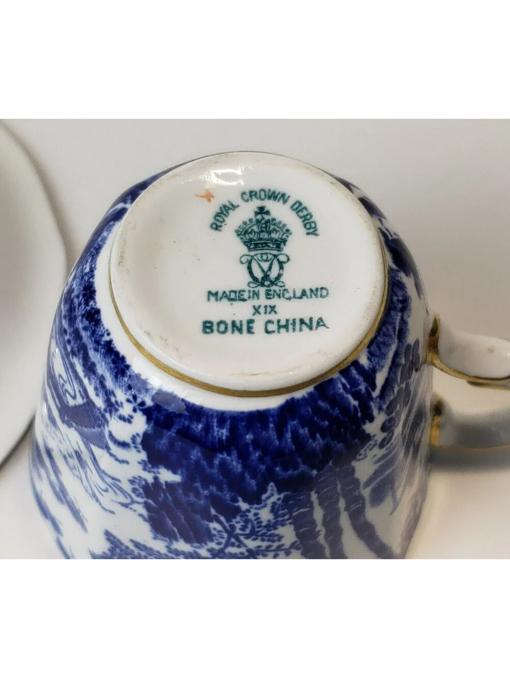 Vintage Royal Crown Derby Blue Mikado Demitasse Teacup & Saucer Set Chinoiserie